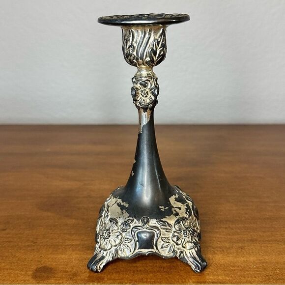 Antique Ornate Solid Bronze Candle Holder by Jennings Brothers - Picture 2 of 3